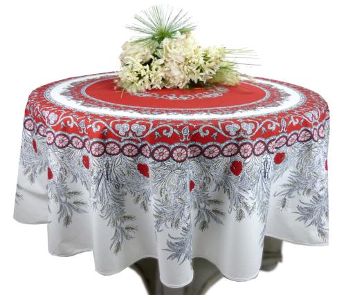 Nappe Ronde Rouge 180 cm joli motif Provençal "Dentelle