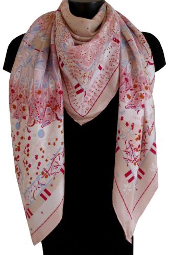 Carré 100% Soie 130x130 "Atlas Rose"