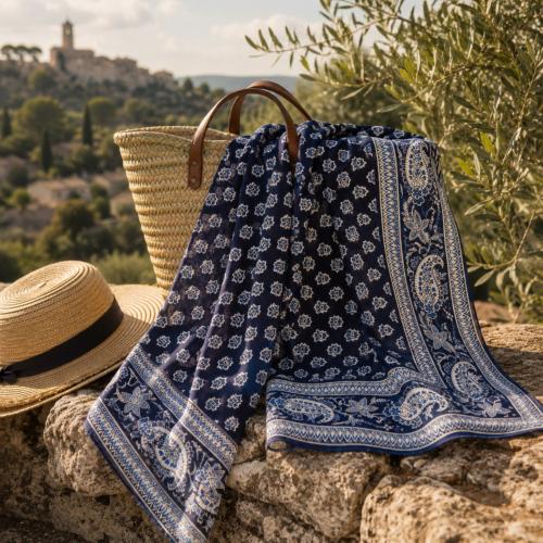 Foulard Provençal 65x65 cm Bonis Bleu Marine