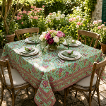 Nappe Carrée Coton Menthe motif Provençal "Colombes"