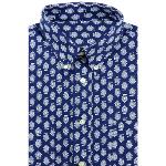 Chemise Provençale manches longues bleue lotus blancs