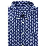 Chemise Provençale manches longues bleue lotus blancs