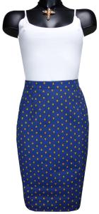 Jupe Jean Mi-Longue Droite Bleue motif "Abeilles" - Mado