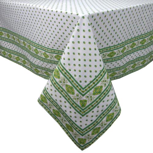 Nappe Carrée Ecru/Vert joli motif Provençal "Esterel"