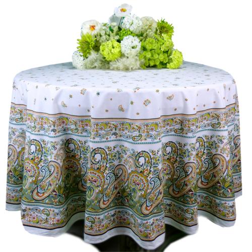 Nappe Ronde COTON ENDUIT motif «Bagnols» Lichen