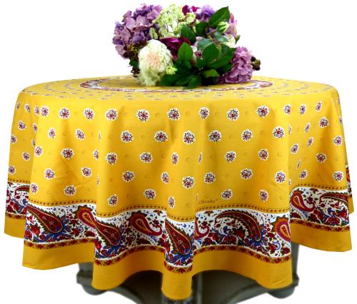 Nappe Ronde Jaune 175 cm joli motif Provençal "Maianenco