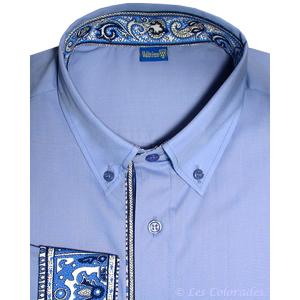 Chemise homme coton uni bleu motifs cachemire