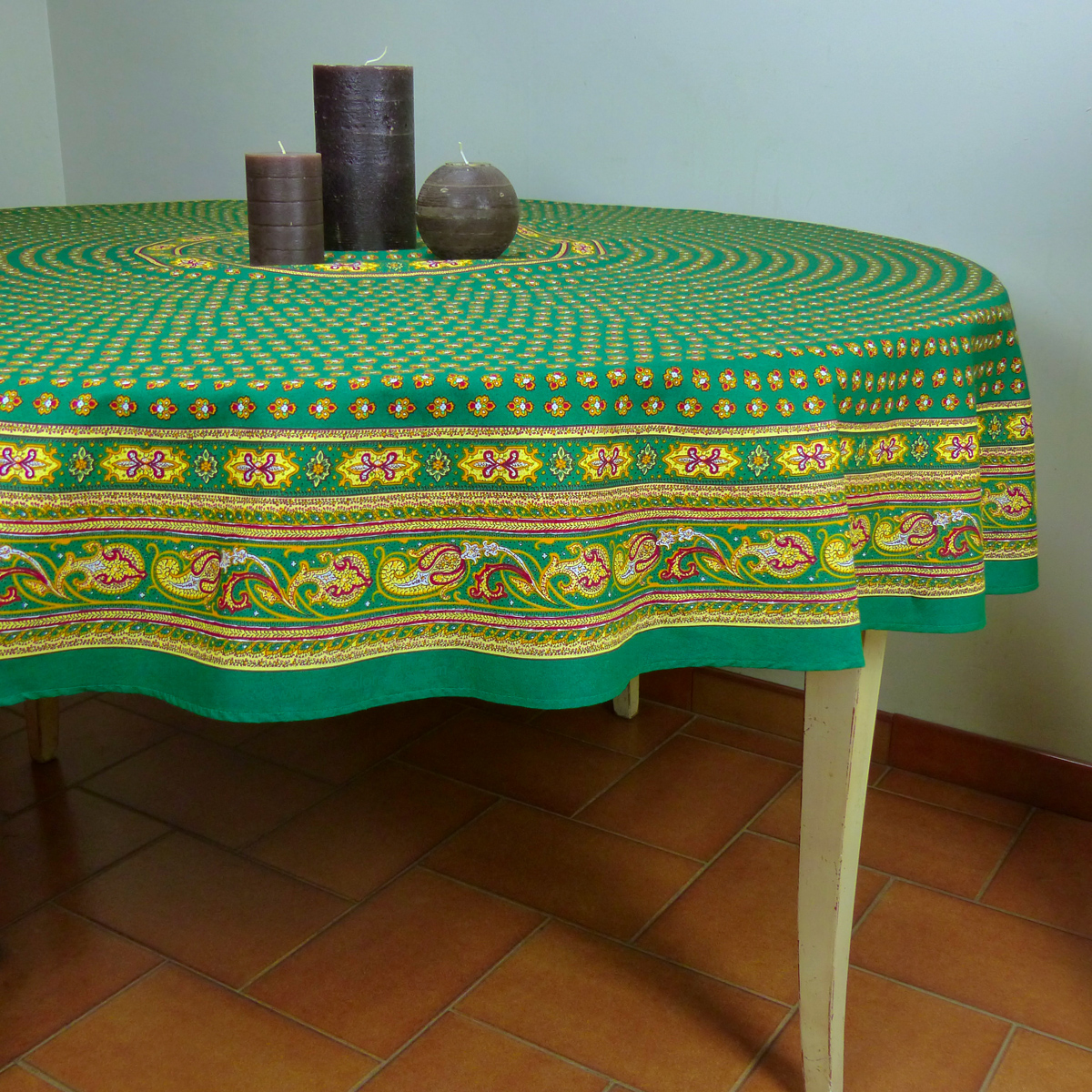 Nappe Ronde Provencale Diametre 180 Verte Bastidin