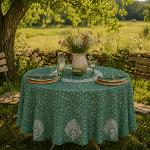 Nappe Ronde Verte 180 cm joli motif Provençal "Indianaire"