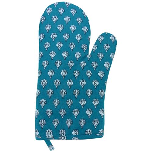 Gant de cuisine en tissu Provençal Vert Canard motif Indianaire