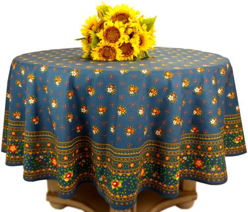 Nappe Ronde Cyan 180 cm joli motif Provençal "Farandole