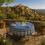 Nappe Ronde Provençale 180 cm motif «Gordes» coloris Bleu