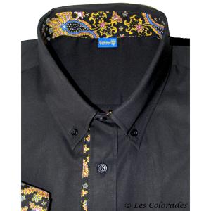 Chemise coton homme uni noir cachemire jaune