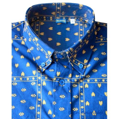 Chemisette Provençale manches courtes bleue motifs Patch