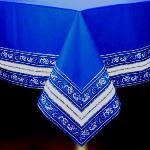 Nappe Carrée Coton Bleue galon Provençal "Volutes"