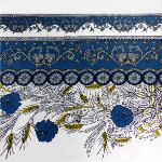Nappe Bleue Rectangulaire Coton Placée motif "Dentelle"