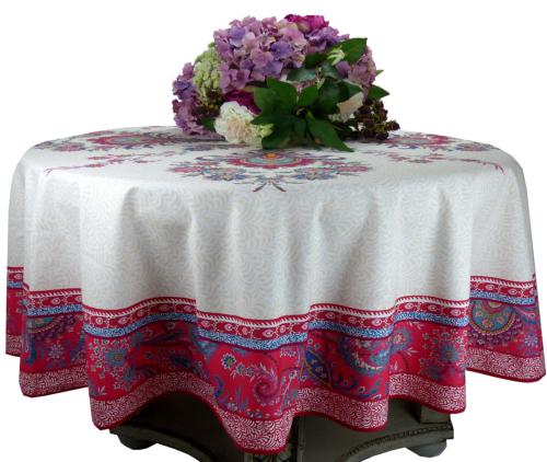 Nappe Ronde Framboise 180 cm joli motif Provençal "Haveli