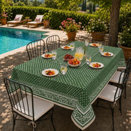 Nappe Rectangulaire Provençale "Vaccarès" Verte