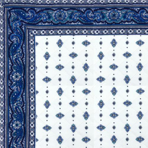 Tapis matelassé Provençal Blanc/Bleu "Calisson" 75x75 cm