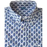 Chemise Provençale manches longues blanche lotus bleus