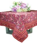 Nappe Rectangulaire Coton Cassis motif "Colombes"