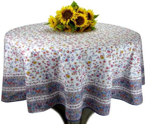 Nappe Ronde COTON ENDUIT Multicolore motif "Champêtre