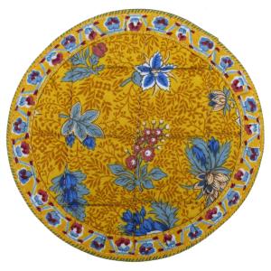 Sous verre tissu matelassé 12 cm moutarde motif floral