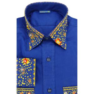 Chemise Provençale uni bleue motifs Farandole