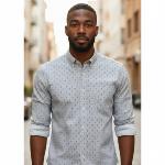 Chemise Grise Provençale manches longues motif Bonis