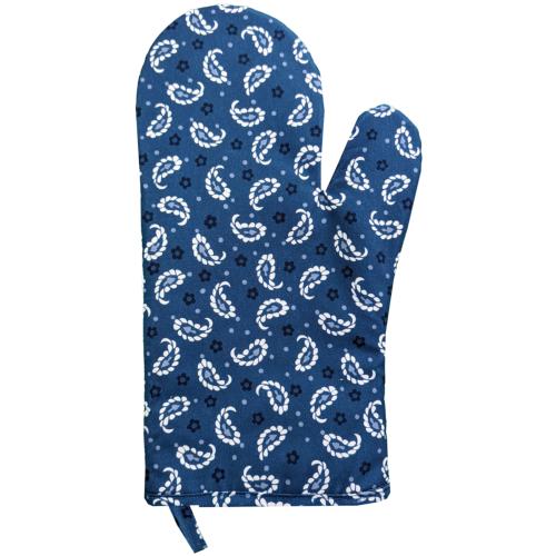 Gant de cuisine en tissu Provençal Bleu Canard motif Volutes