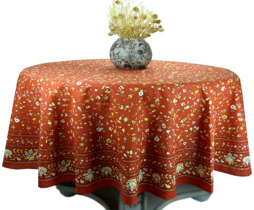 Nappe Ronde Brique 180 cm joli motif Provençal "Champêtre