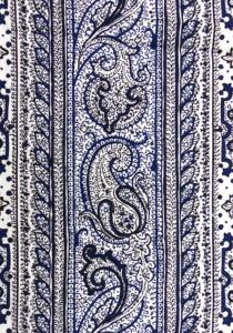 Galon Découpé Tissu 100% coton Laize 12 cm Blanc/Bleu "Cachemire