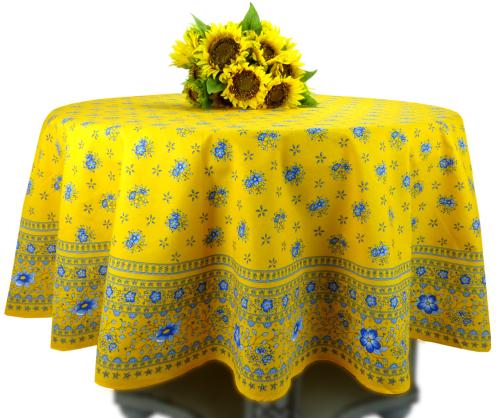 Nappe Ronde Jaune 180 cm joli motif Provençal "Farandole