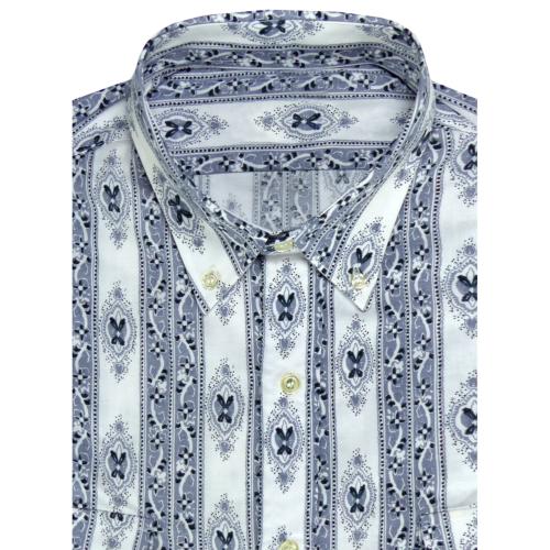 Chemise camarguaise coton Bleue/Blanc motif Cachemire