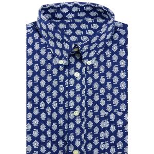 Chemise Provençale manches longues bleue lotus blancs