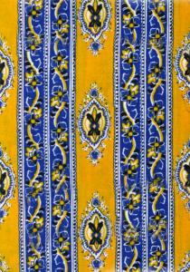 Galon Découpé Tissu de Provence 100% coton Laize 13 cm Jaune/Bleu "Ecusson