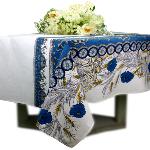 Nappe Enduite Rectangulaire Bleue motif "Dentelle"