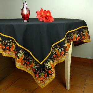 Nappe Carrée Provençale unie noire galon motif épis