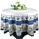 Nappe Ronde Bleue COTON ENDUIT motif «Bastide»