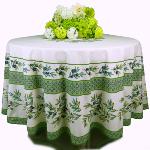Nappe Ronde Verte Olive COTON ENDUIT motif «Bastide»